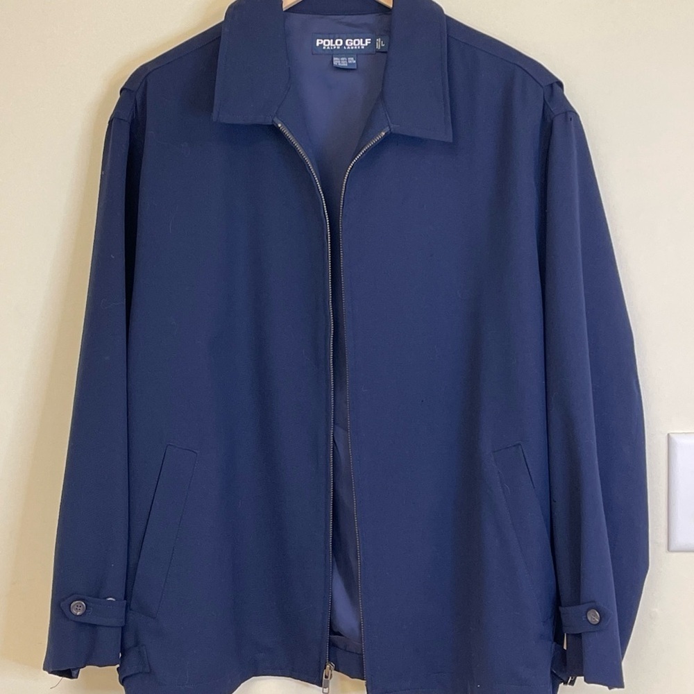 Polo Golf Ralph Lauren 100% Wool Navy Jacket Large β Side Buckle Fit